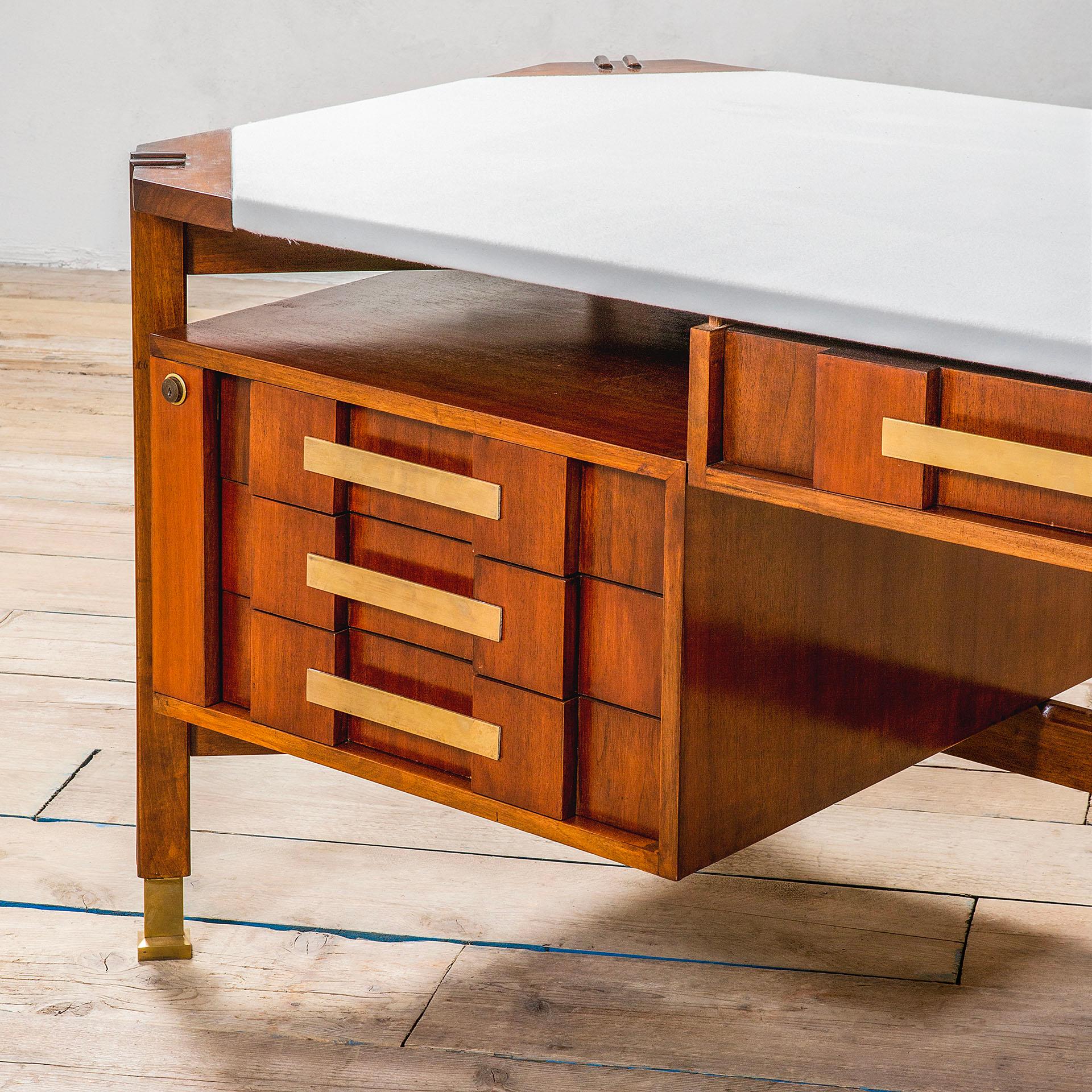 Mid-Century Modern 20th Century Big Desk in Wood with Cloth-Covered Top Attributed. Ico Parisi, 60s For Sale