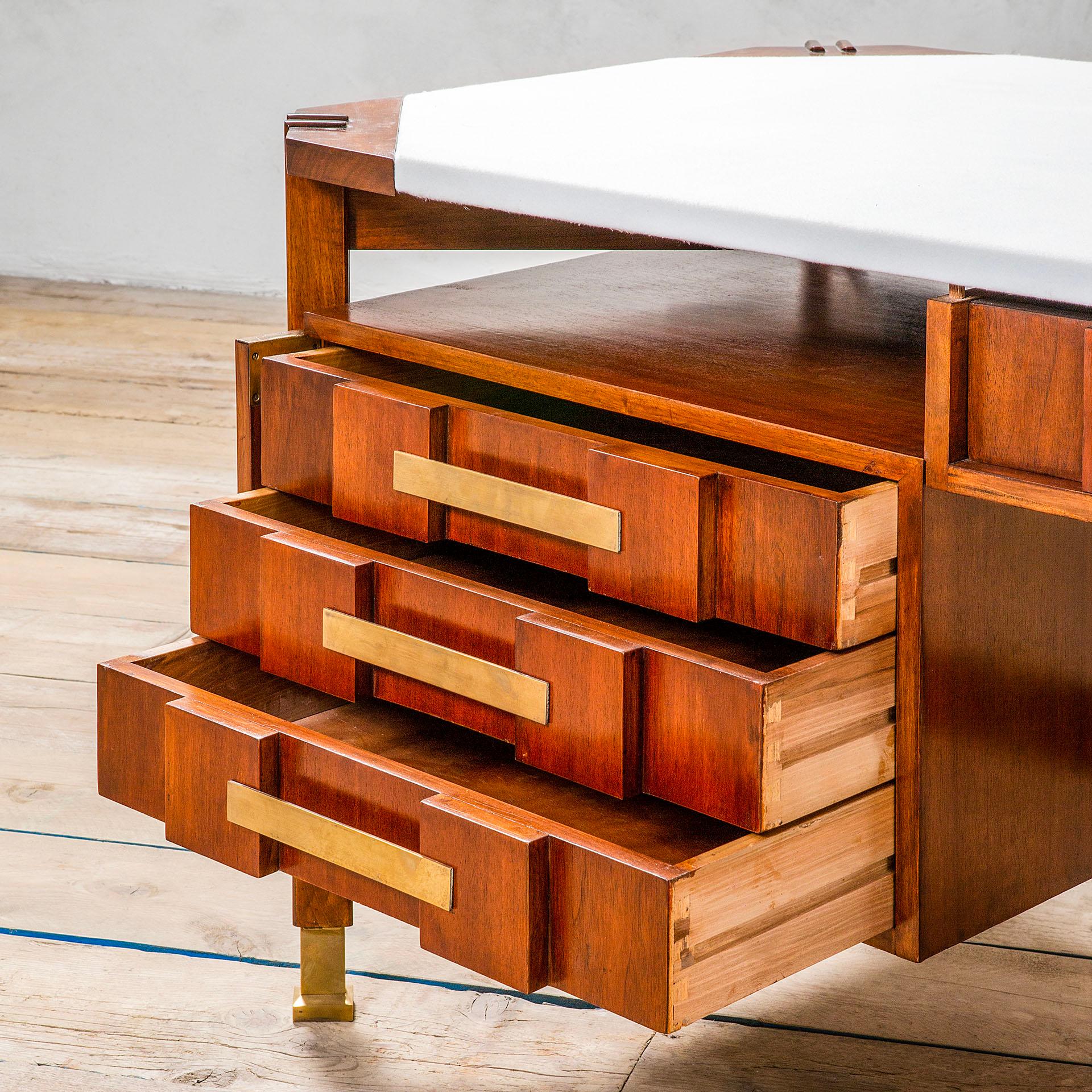 Mid-20th Century 20th Century Big Desk in Wood with Cloth-Covered Top Attributed. Ico Parisi, 60s For Sale