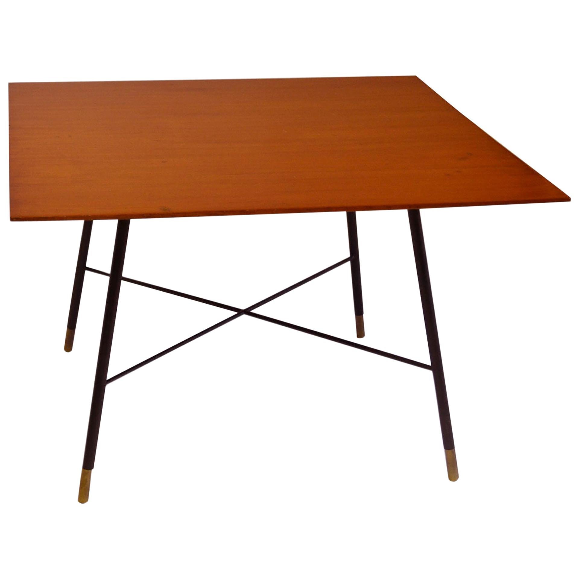 20th Century Ico Parisi Coffee Table in Brass with Squared Wood top from 1950s
