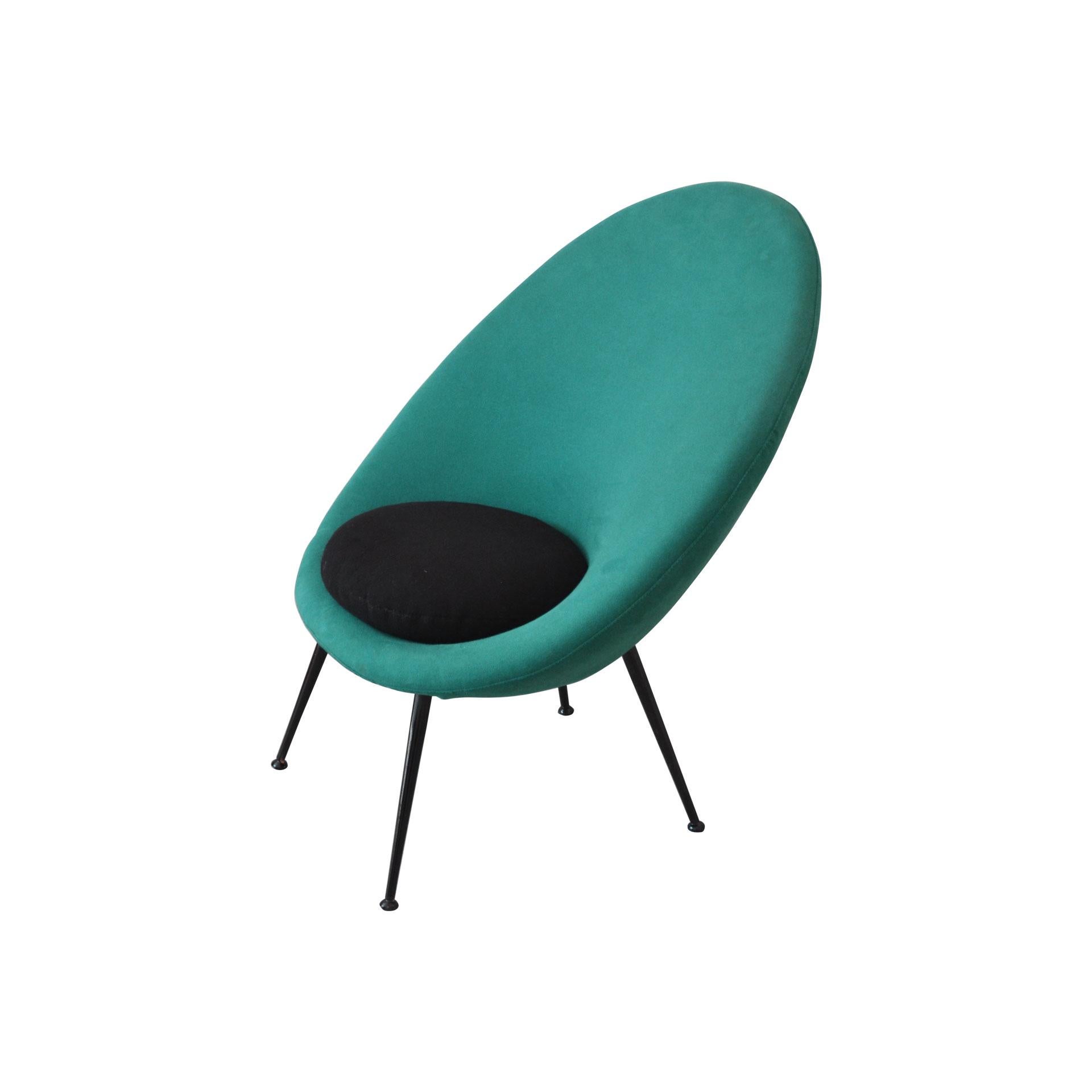 Italian 20th Century Ico Parisi 'in the style of' Round Armchair with Green Upholstery