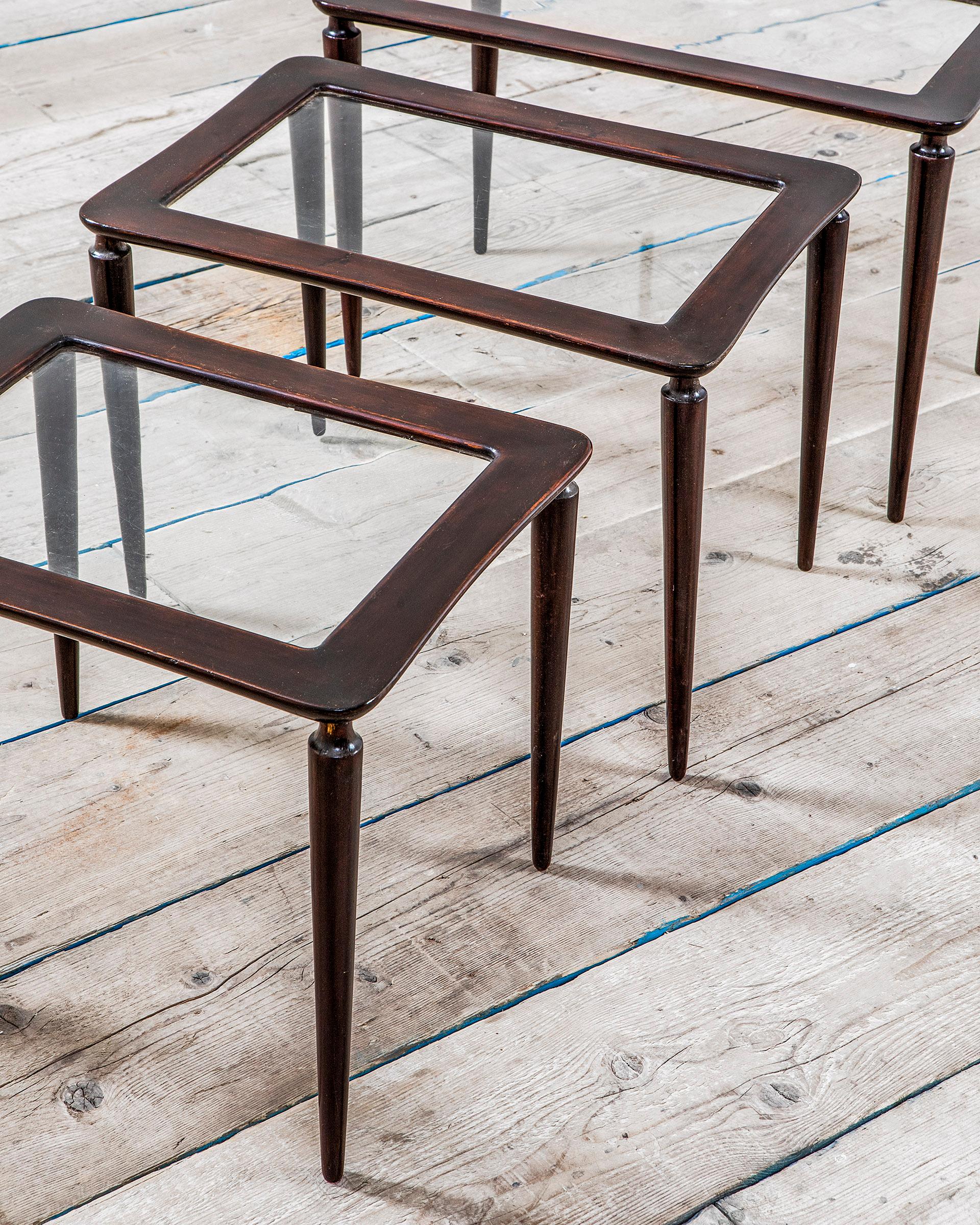 Mid-Century Modern 20th Century Ico Parisi Stackable Tables for De Baggis Wood and Glass from 1950s