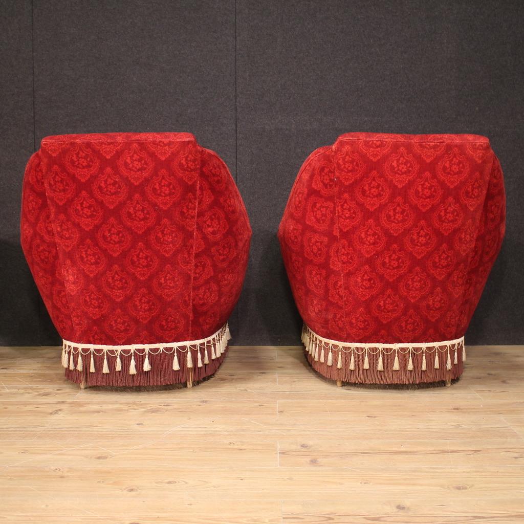 20th Century Ico Parisi Style Red Damask Fabric Italian Modern Living Room Set For Sale 2