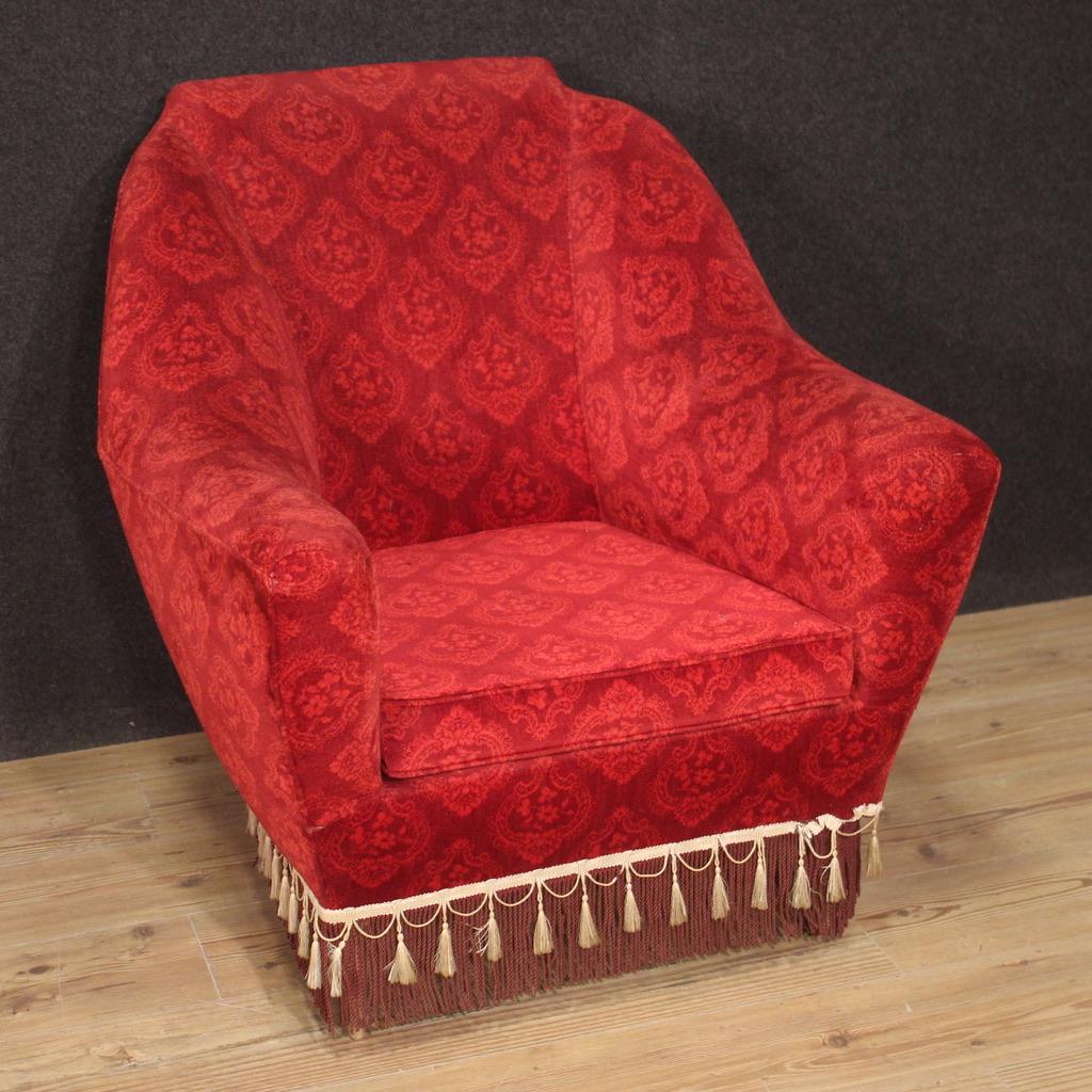 20th Century Ico Parisi Style Red Damask Fabric Italian Modern Living Room Set For Sale 4