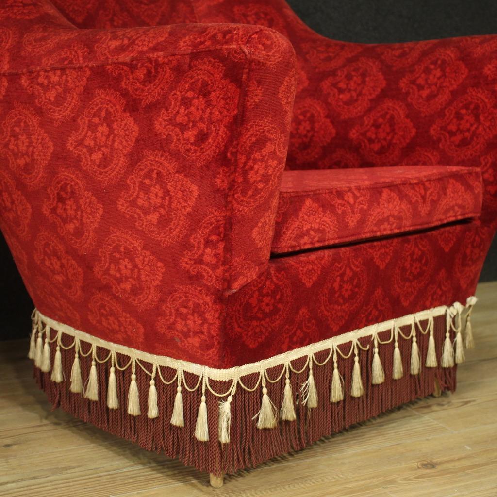 20th Century Ico Parisi Style Red Damask Fabric Italian Modern Living Room Set For Sale 5