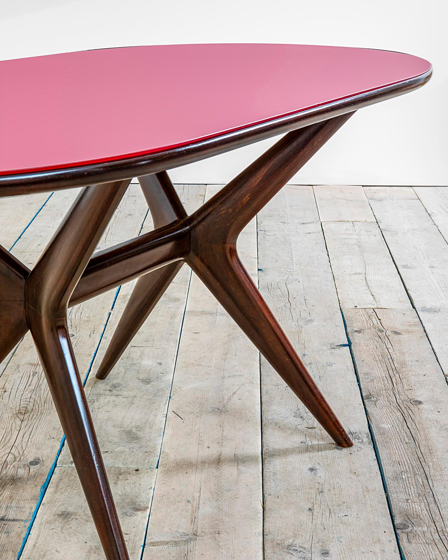 Painted 20th Century Ico Parisi Table in Wood and Glass Produced by Fratelly Rizzi