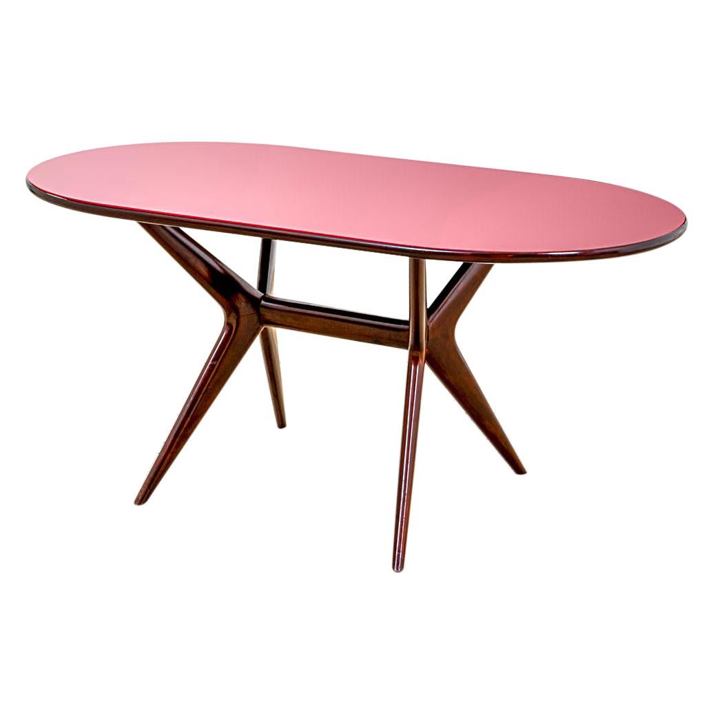 20th Century Ico Parisi Table in Wood and Glass Produced by Fratelly Rizzi
