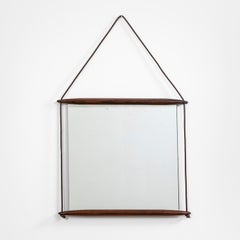 20. Jahrhundert Ico Parisi Wandspiegel für MIM in Holz und Lederband der 50er Jahre