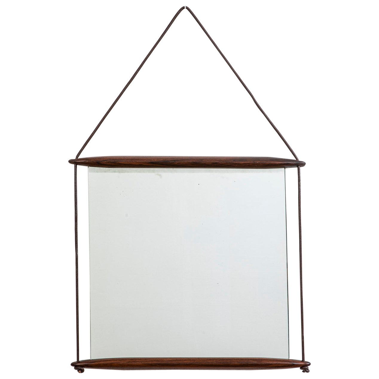 20th Century Ico Parisi Wall Mirror for MIM in Wood and Leather Ribbon of 
50s For Sale