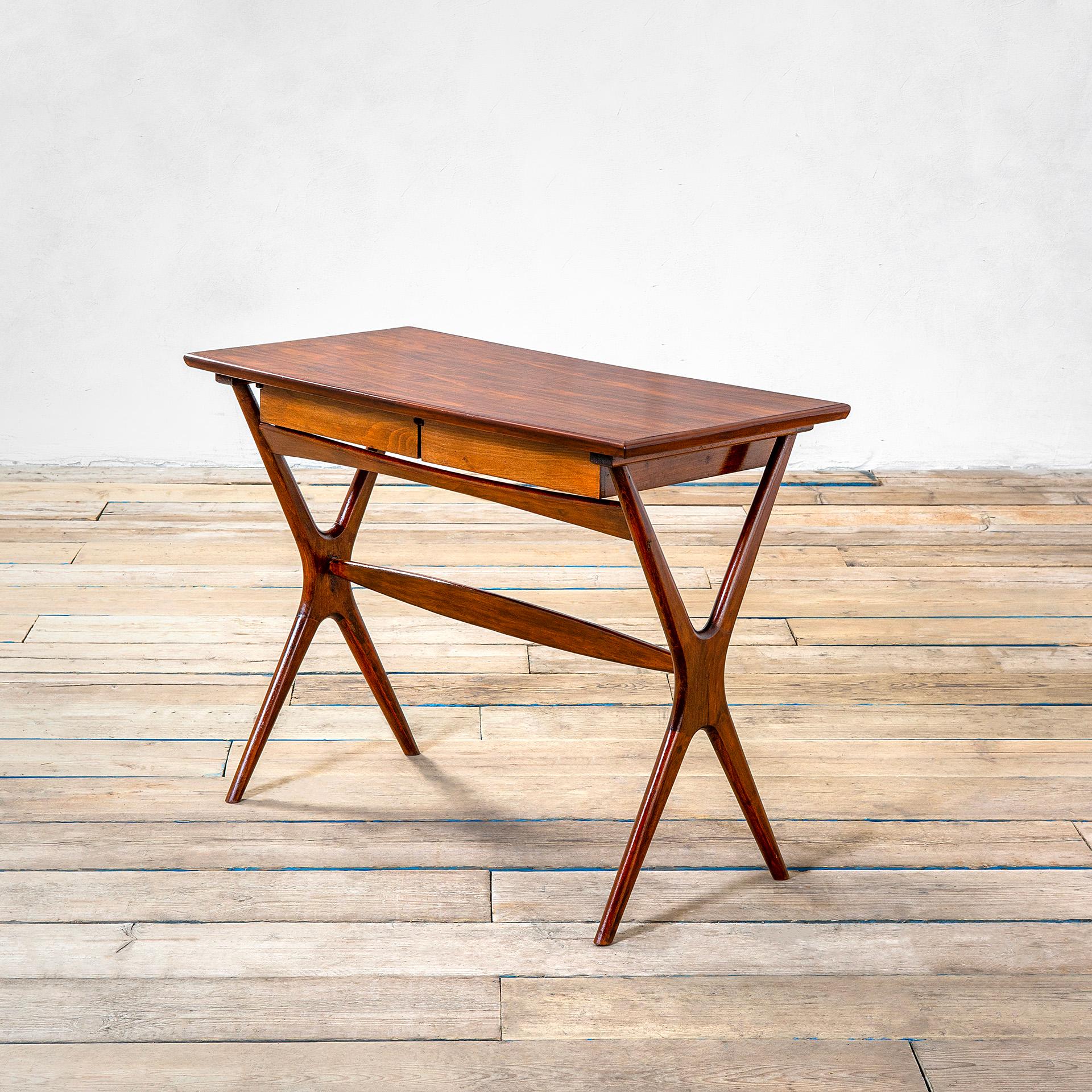 Mid-Century Modern 20th Century Ico Parisi Wooden Writing Desk with Two Drawers, 50s For Sale