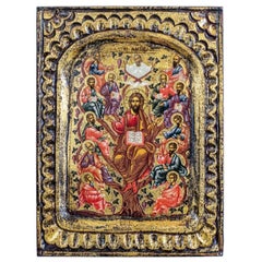 Vintage 20th Century Icon of Jesus and the Twelve Apostles