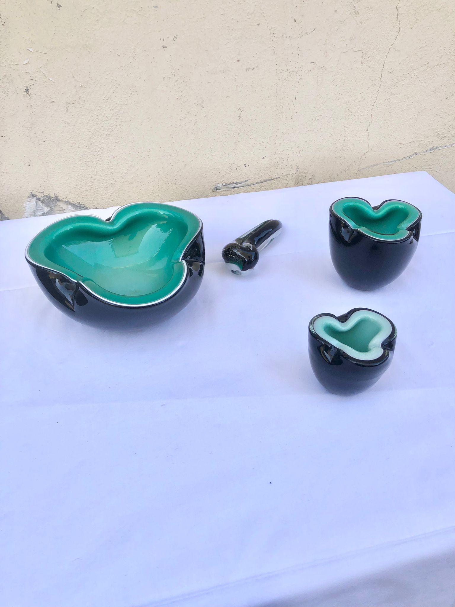 Mid-Century Modern 20th Century, Iconic, Barovier e Toso Murano Smoking Set of Four Pieces For Sale