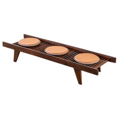 20th Century Ignazio Gardella 'Attr.' Wooden Framed Bench with Cirular Cushions