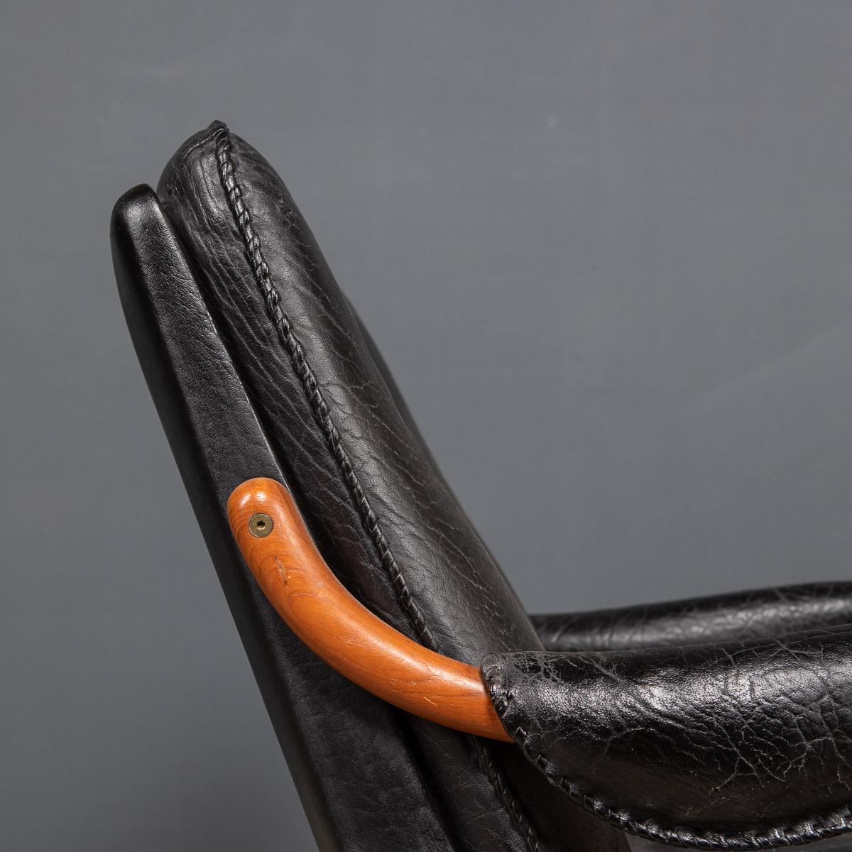 20th Century Ikea Black Leather & Teak Chair, 1960s 4