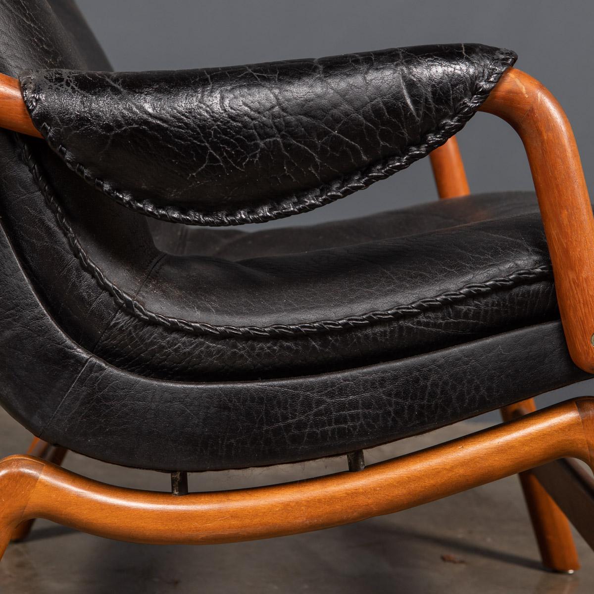 20th Century Ikea Black Leather & Teak Chair, 1960s 5