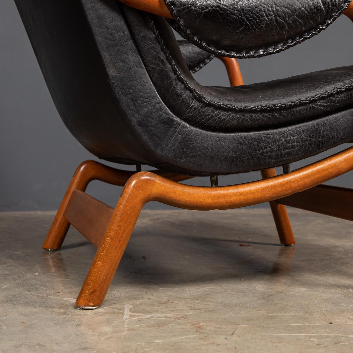 20th Century Ikea Black Leather & Teak Chair, 1960s 6