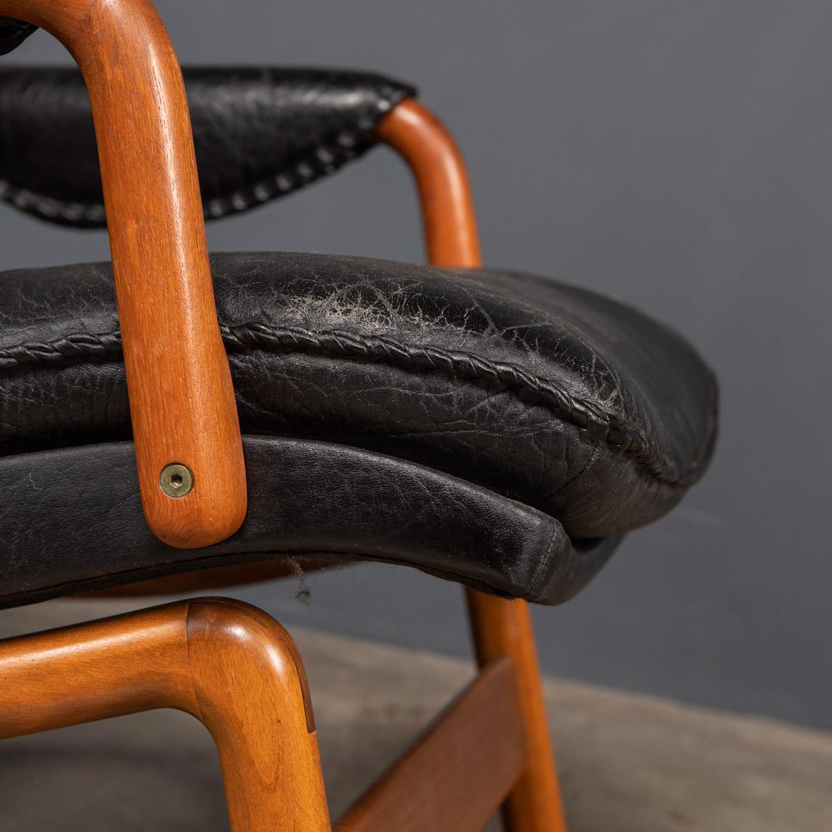 20th Century Ikea Black Leather & Teak Chair, 1960s 7