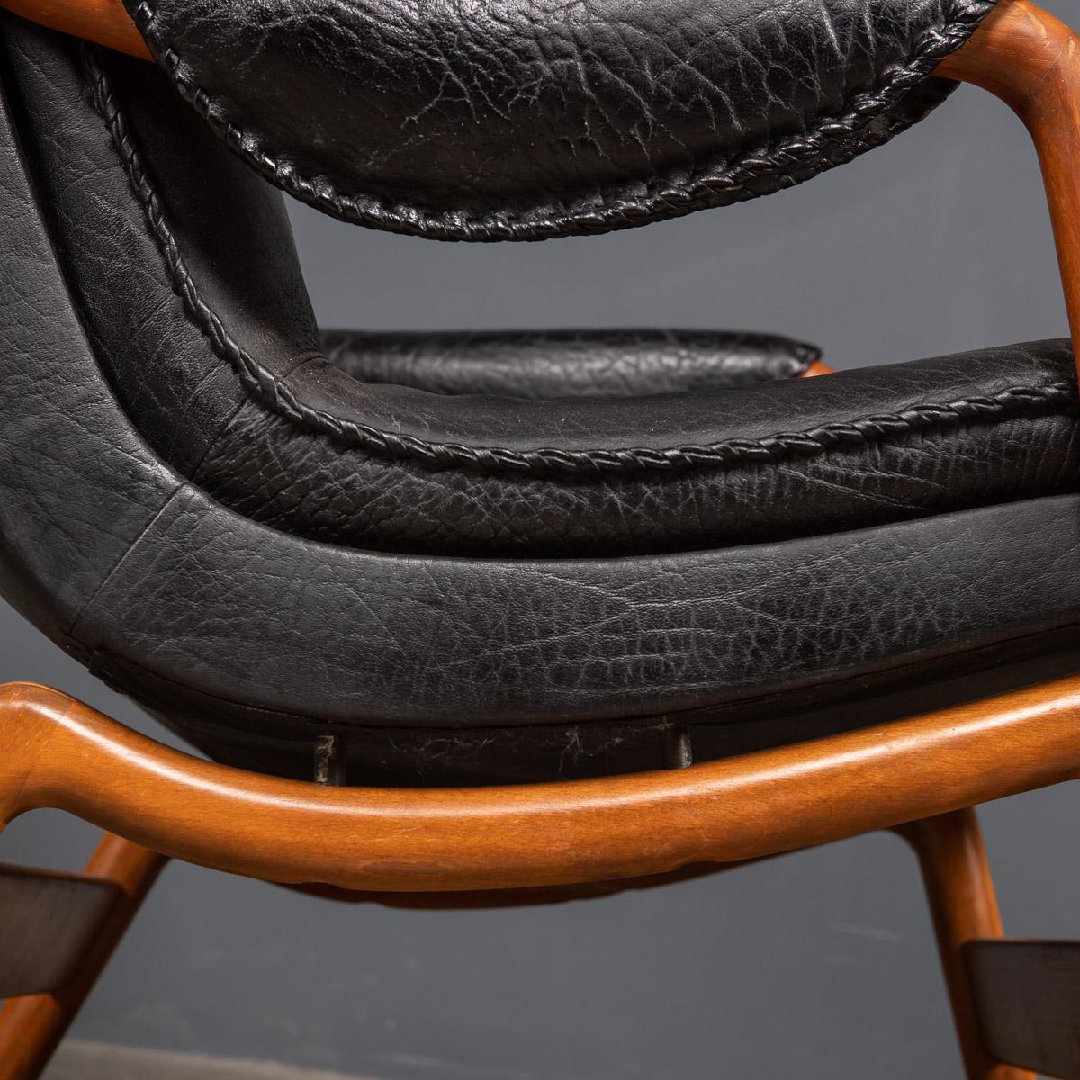 20th Century Ikea Black Leather & Teak Chair, 1960s 8