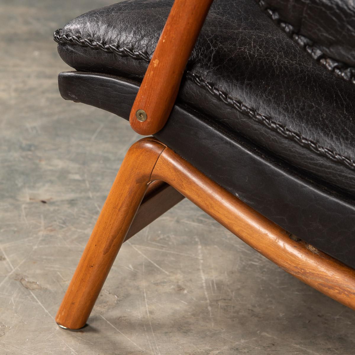 20th Century Ikea Black Leather & Teak Chair, 1960s 14