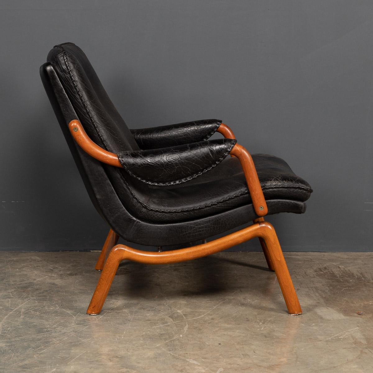 20th Century Ikea Black Leather & Teak Chair, 1960s In Good Condition In Royal Tunbridge Wells, Kent