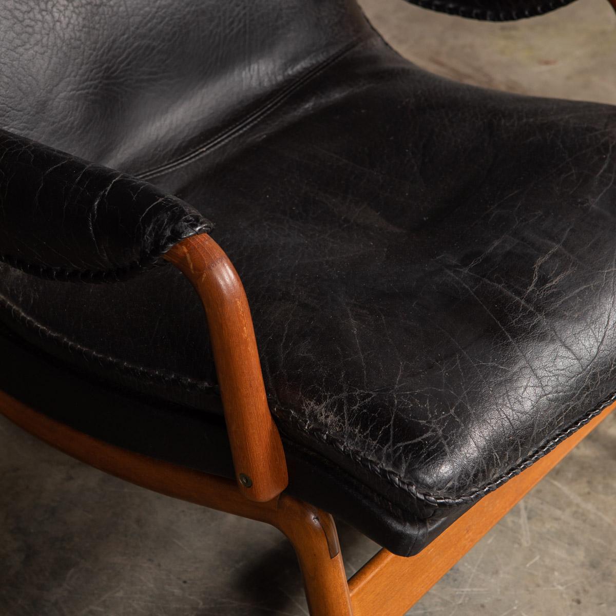 20th Century Ikea Black Leather & Teak Chair, 1960s 1
