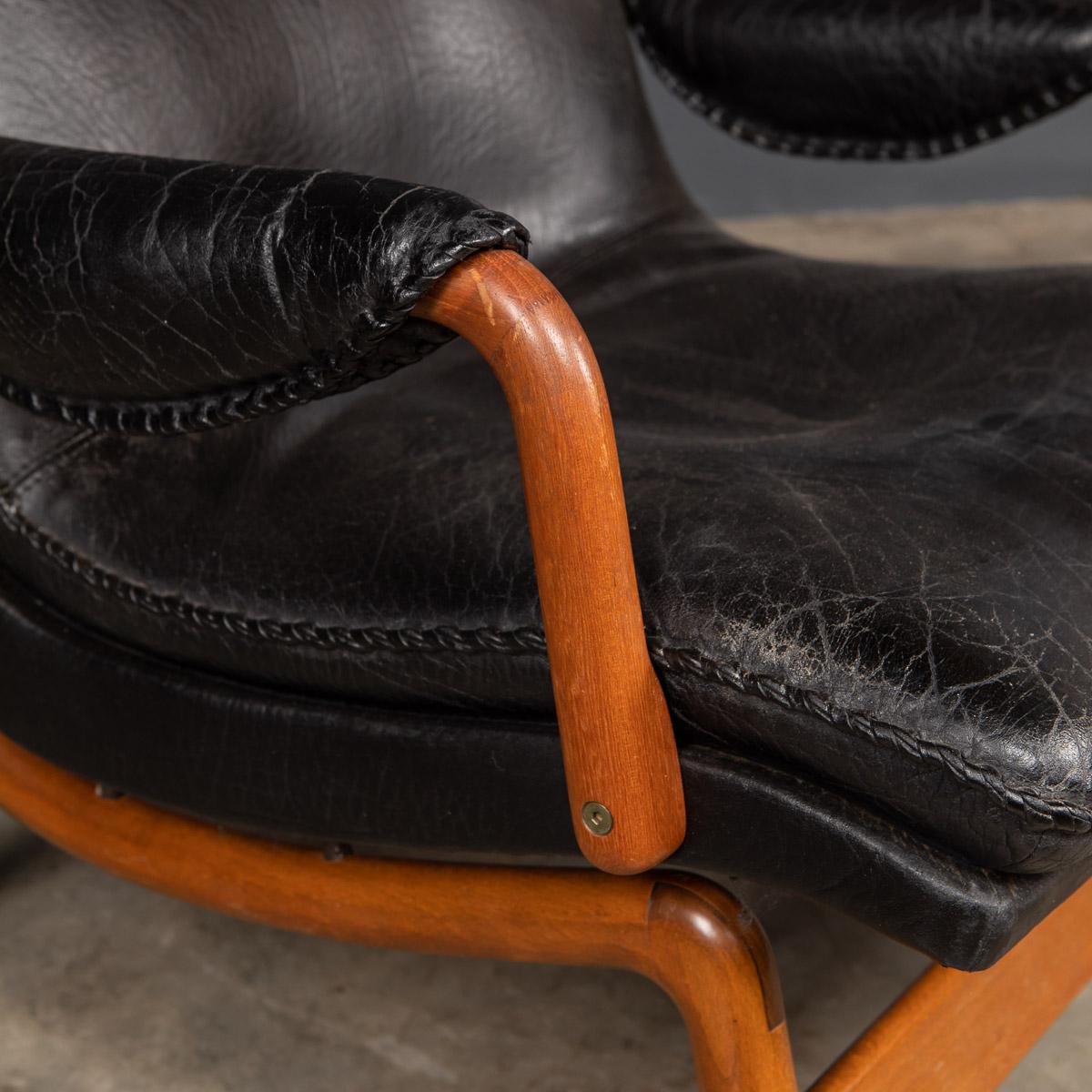 20th Century Ikea Black Leather & Teak Chair, 1960s 2