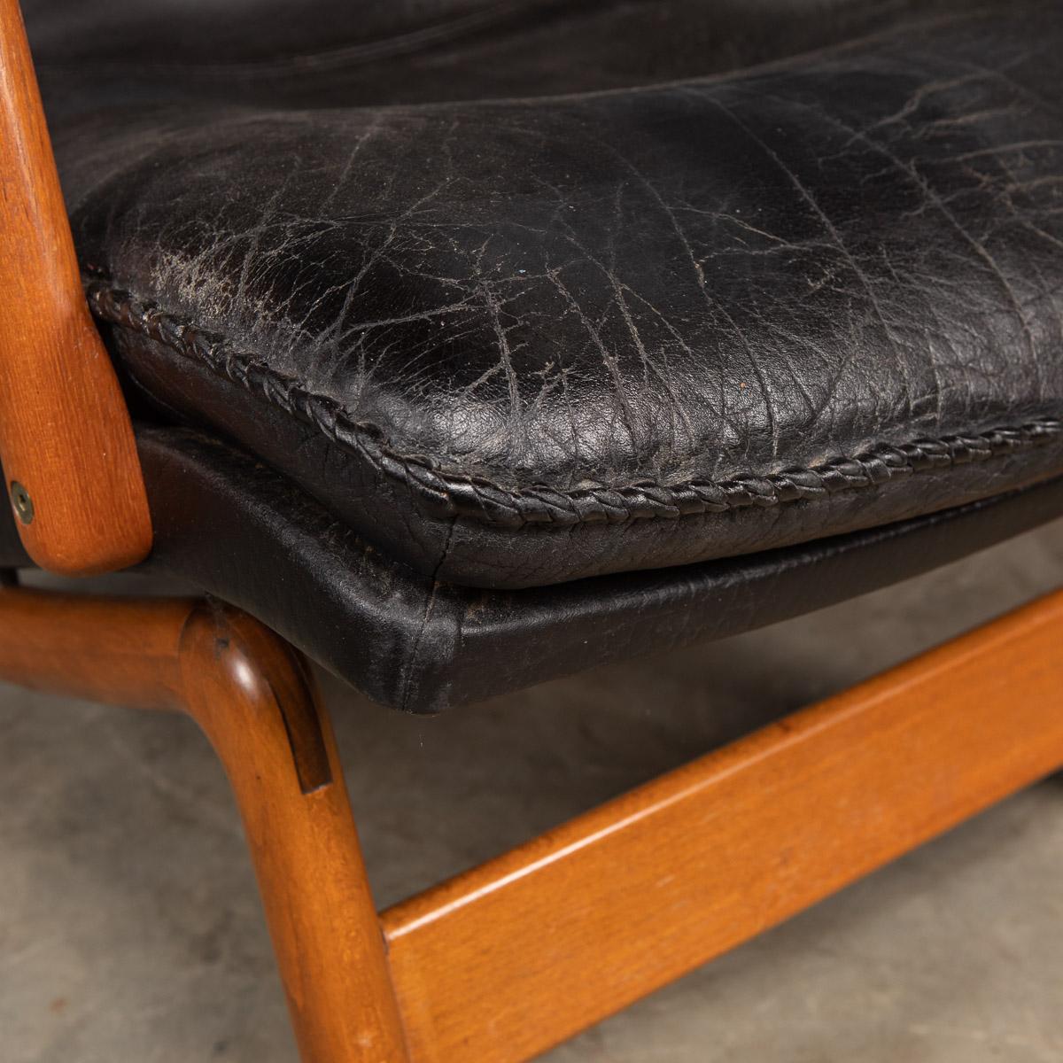 20th Century Ikea Black Leather & Teak Chair, 1960s 3