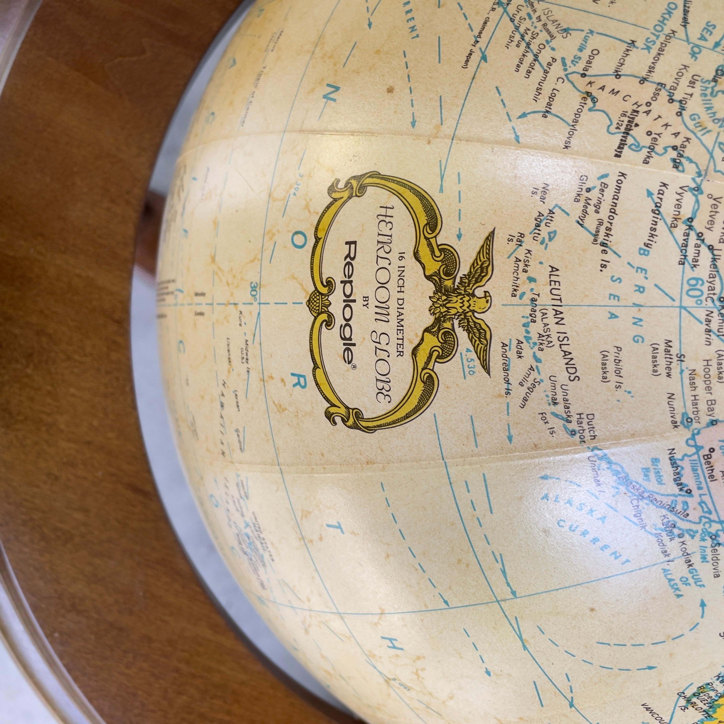 Wood 20th Century Illuminated Replogle Globes, Inc. Globe and Stand- 2 Pieces For Sale