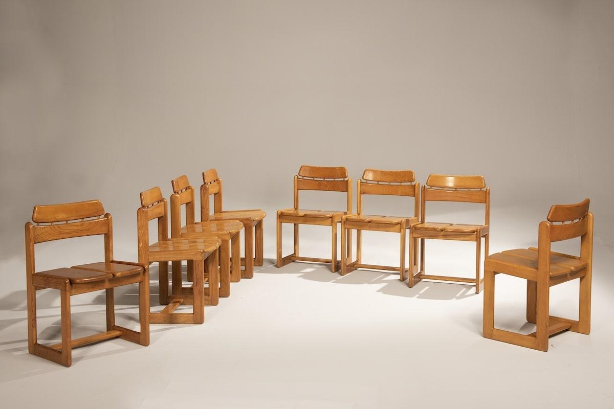 20ième siècle 20e siècle, Ilmari Tapiovaara pour Fratelli Montina Ensemble de 8 chaises en vente