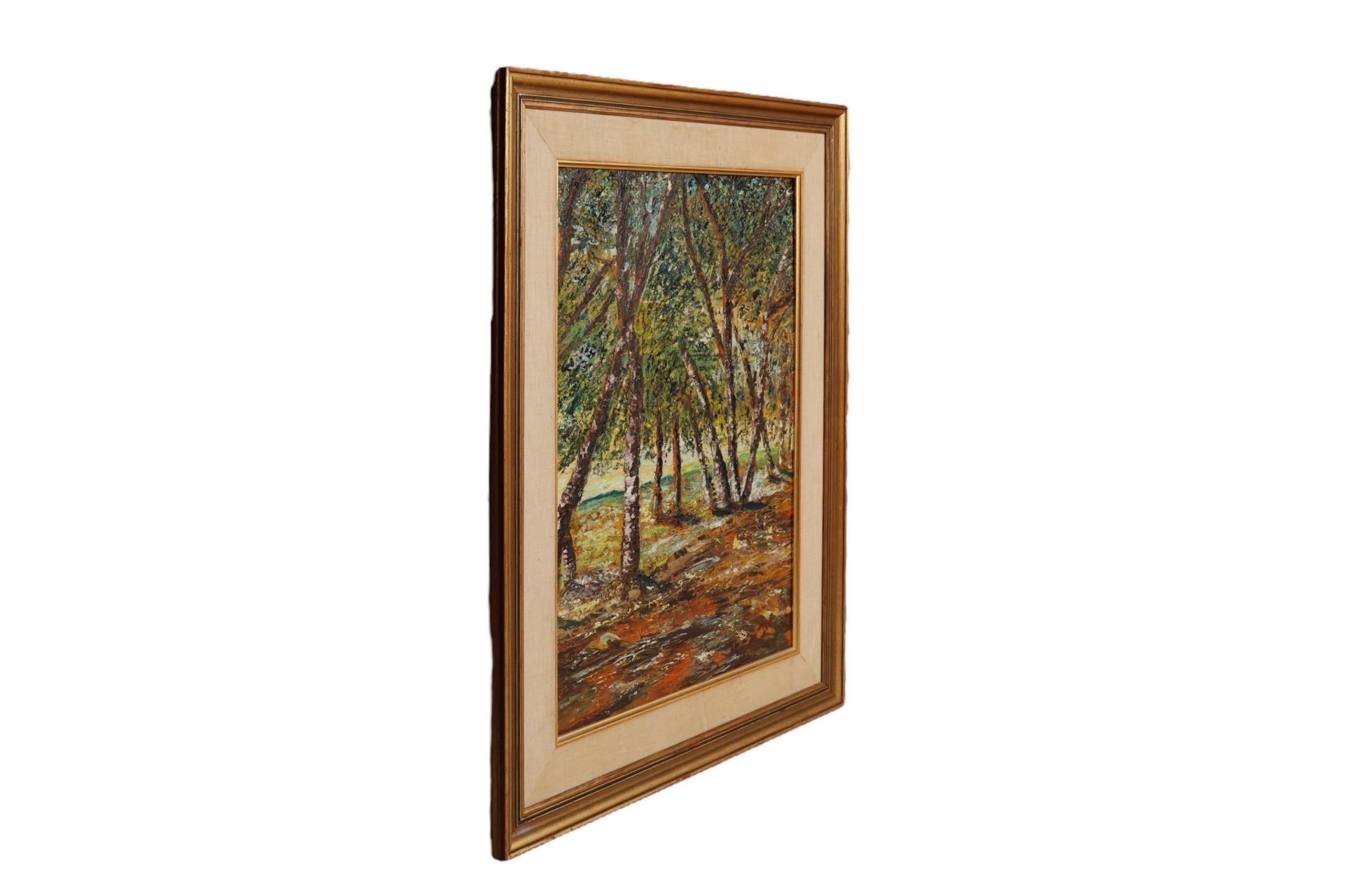 Rustic 20th Century Impasto Forest Painting For Sale