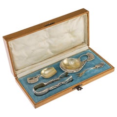 20th Century Imperial Russian Faberge Silver Tea Cutlery Set, Sokolov circa 1900
