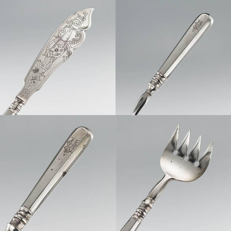 20th Century Imperial Russian Silver Caviar and Fish Cutlery Set, circa 1900 For Sale 4