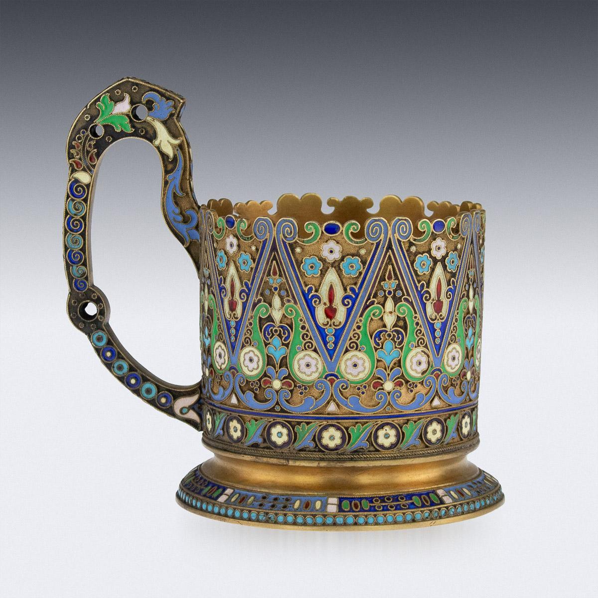 Cloissoné 20th Century Imperial Russian Silver-Gilt Enamel Tea Glass Holder, circa 1910