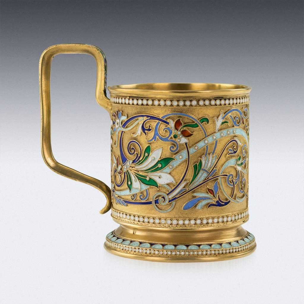 20th Century Imperial Russian Silver-Gilt Enamel Tea Glass Holder In Good Condition In Royal Tunbridge Wells, Kent