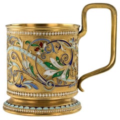 20th Century Imperial Russian Silver-Gilt Enamel Tea Glass Holder