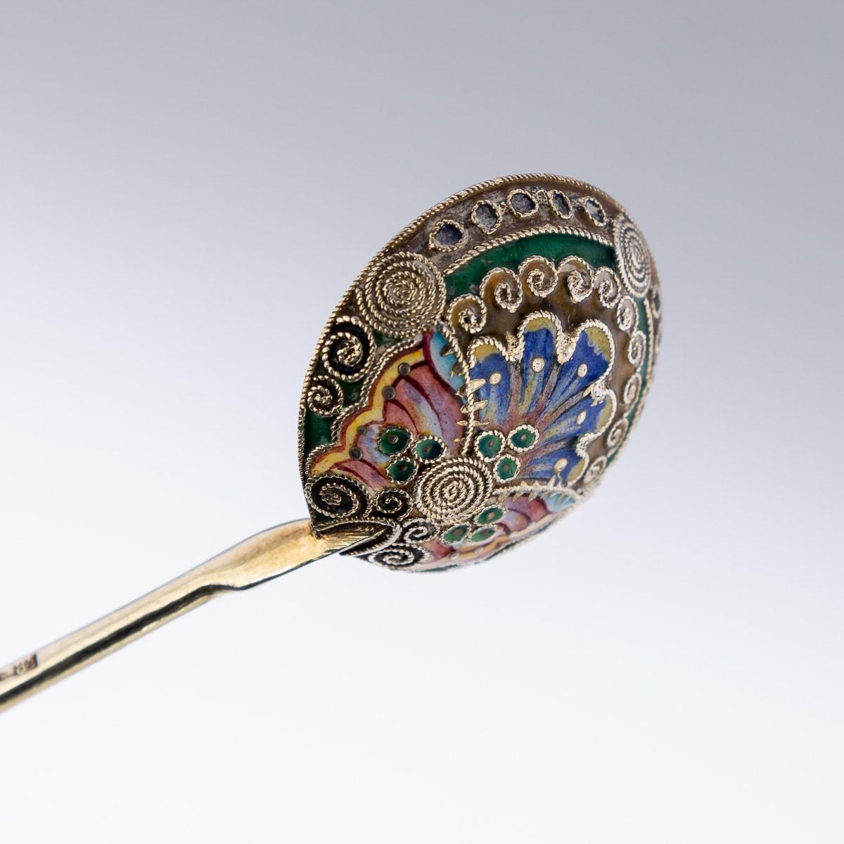 20th Century Imperial Russian Solid Silver & Enamel Spoons, 11 Artel, c.1900 6