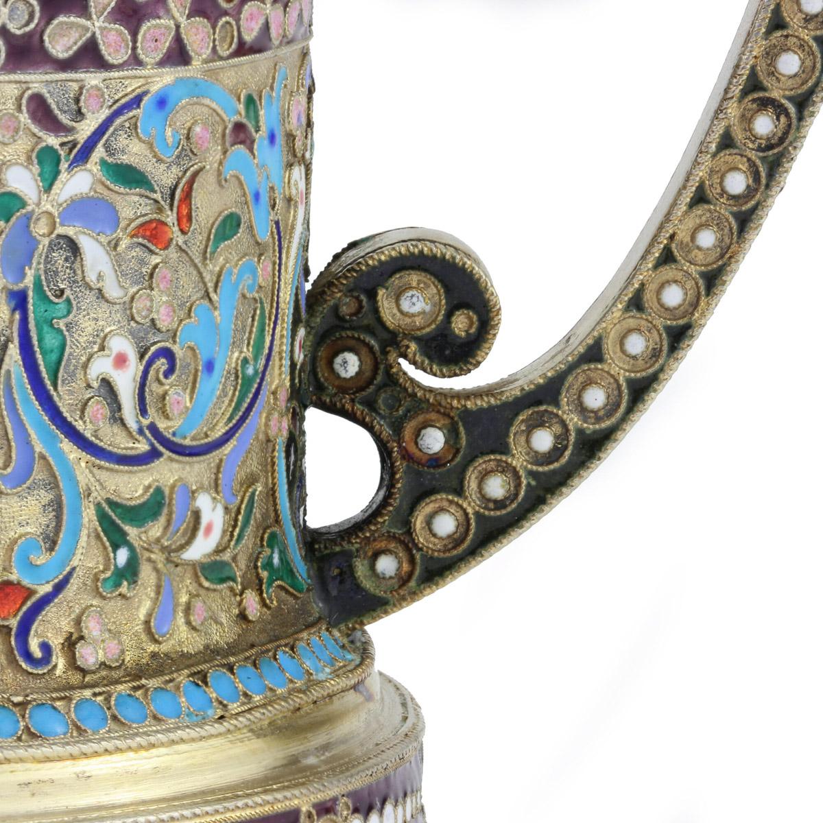 20th Century Imperial Russian Solid Silver-Gilt Enamel Tea Glass Holder, c.1900 8