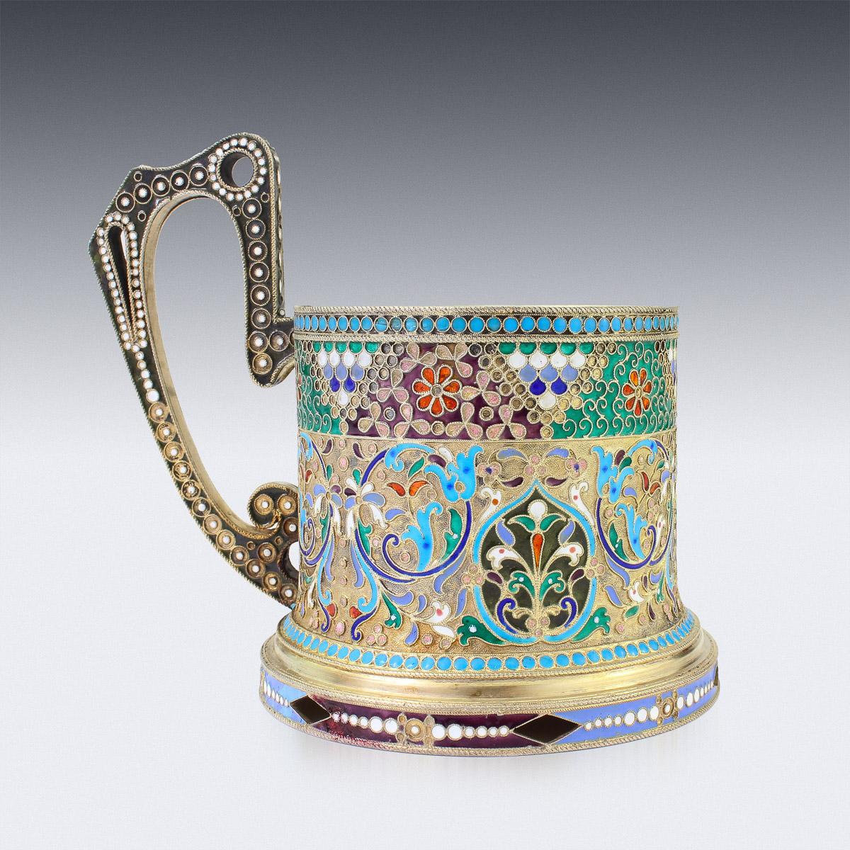 20th Century Imperial Russian Solid Silver-Gilt Enamel Tea Glass Holder, c.1900 In Good Condition In Royal Tunbridge Wells, Kent