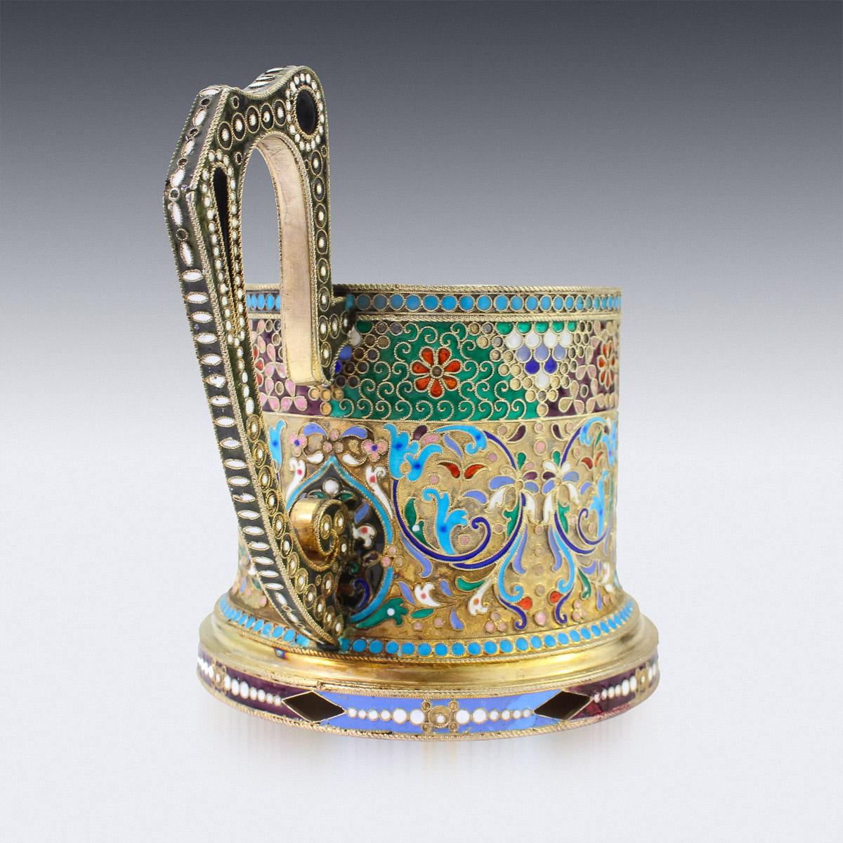 20th Century Imperial Russian Solid Silver-Gilt Enamel Tea Glass Holder, c.1900 1