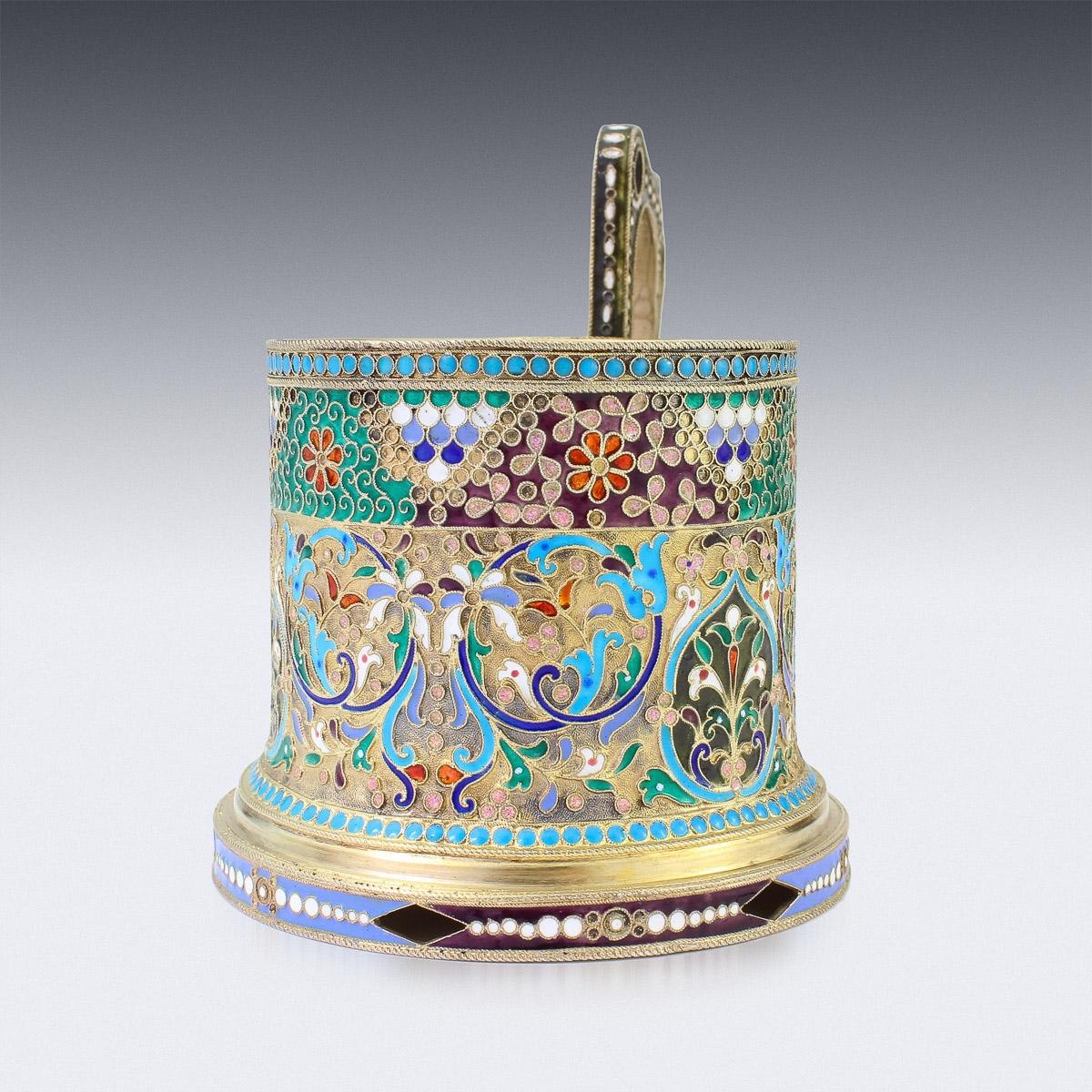 20th Century Imperial Russian Solid Silver-Gilt Enamel Tea Glass Holder, c.1900 2