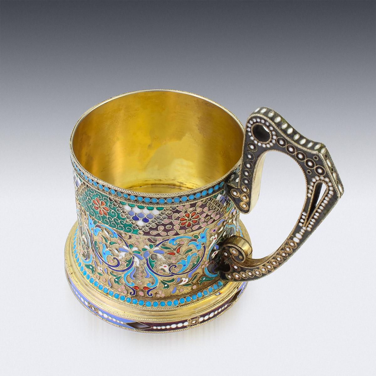 20th Century Imperial Russian Solid Silver-Gilt Enamel Tea Glass Holder, c.1900 3