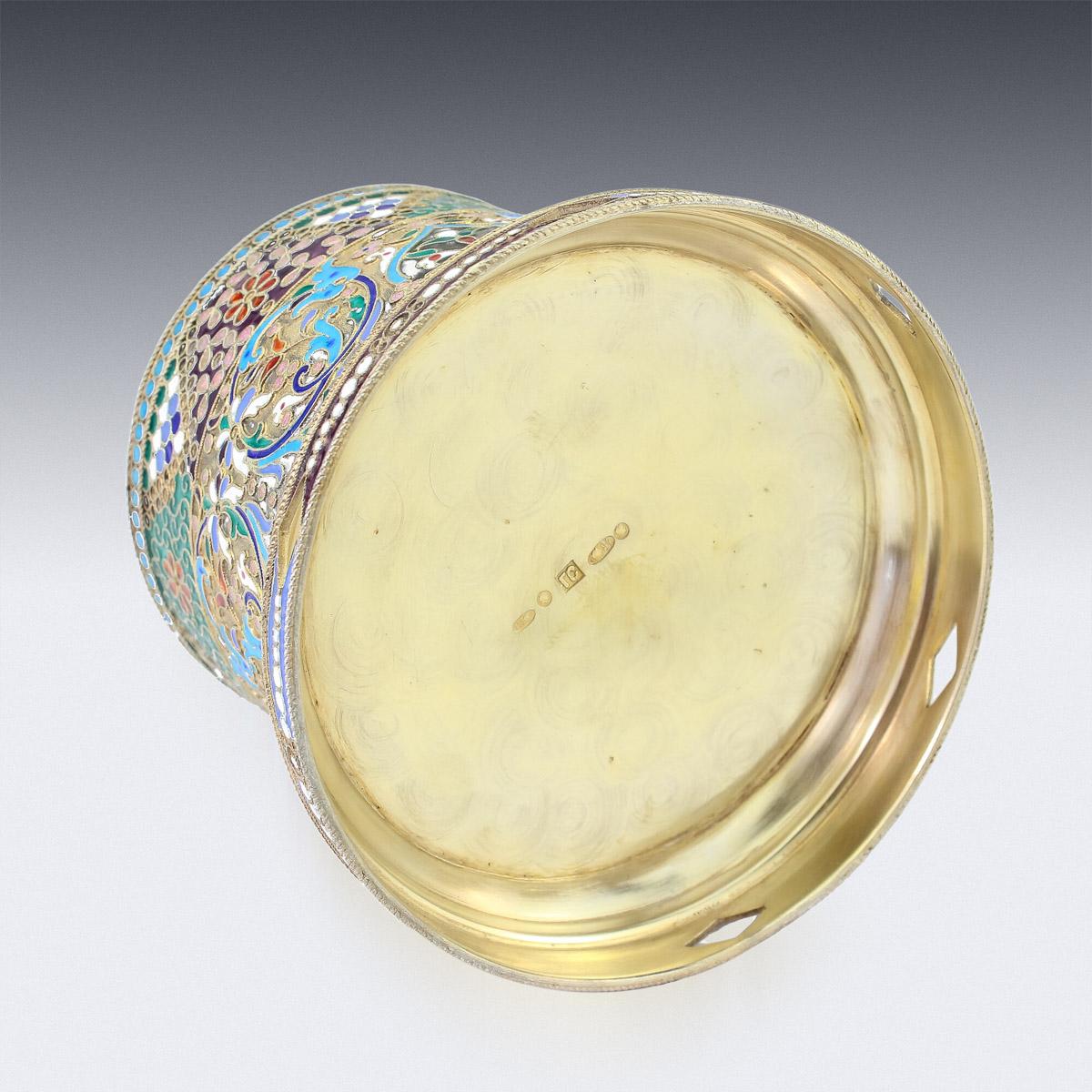20th Century Imperial Russian Solid Silver-Gilt Enamel Tea Glass Holder, c.1900 6