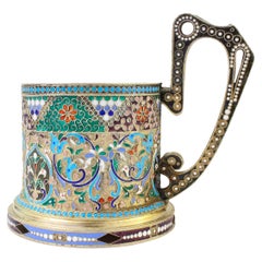 20th Century Imperial Russian Solid Silver-Gilt Enamel Tea Glass Holder, c.1900