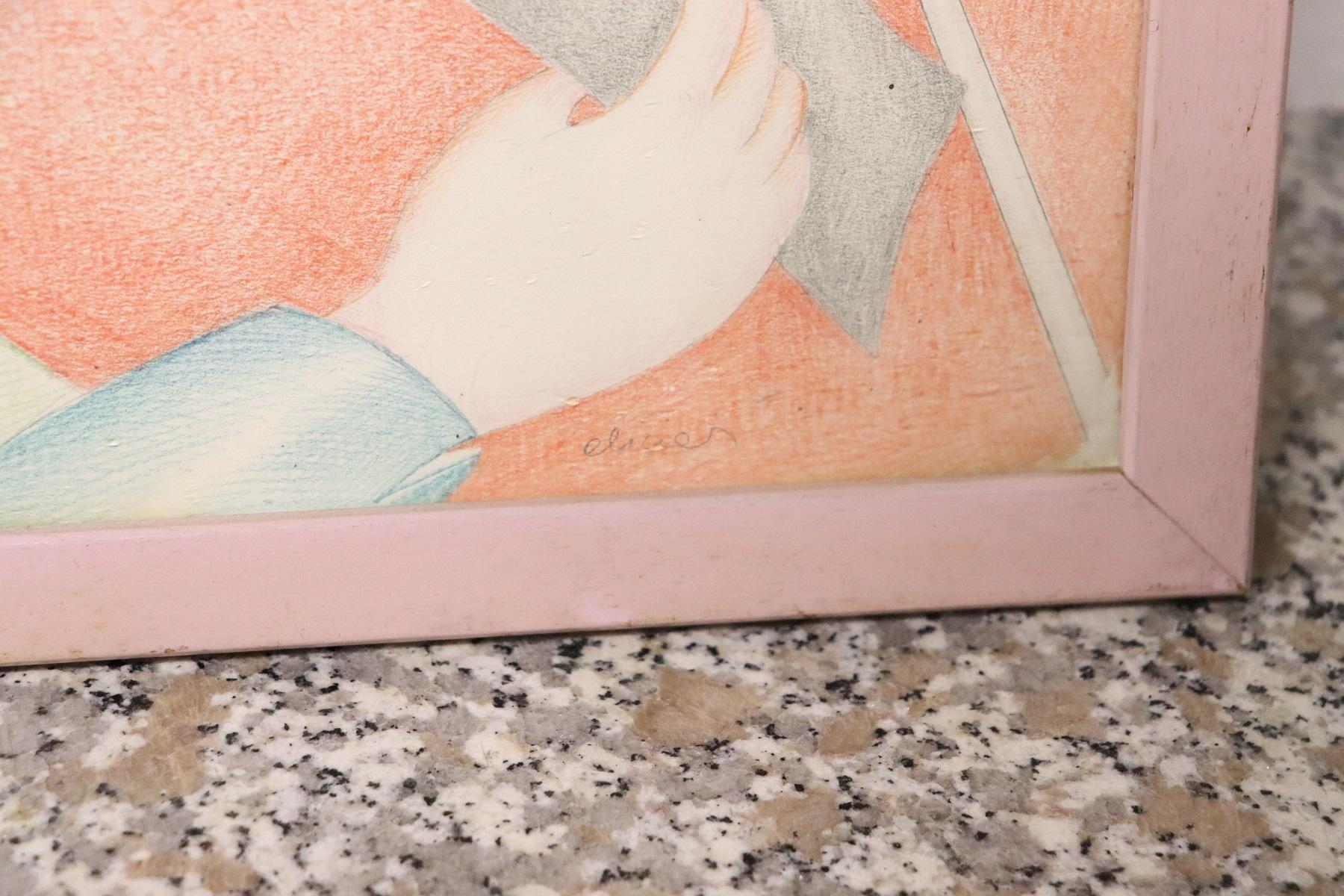 20th Century Important Italian Artist Crayons on Paper by Luca Alinari 5