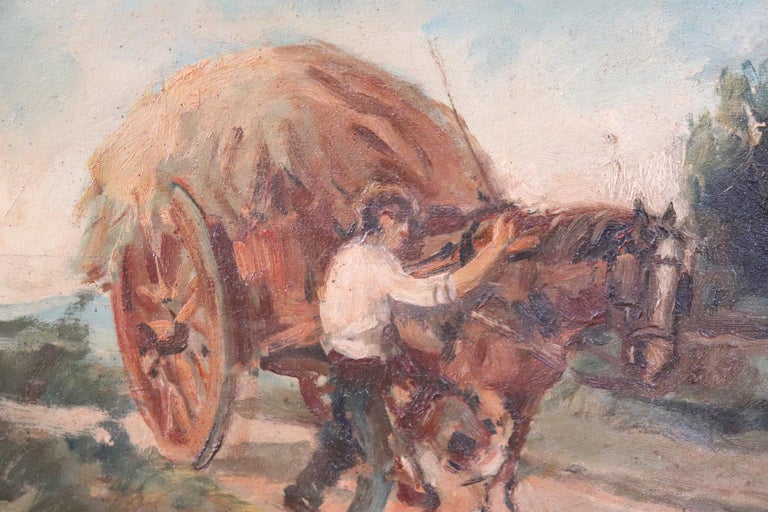 Beautiful oil painting on canvas.
Excellent pictorial quality. Signed by Gragnoli Ovidio an Italian important artist (born 1893s / dead 1953s). A beautiful countryside scene with wagon and farmer.