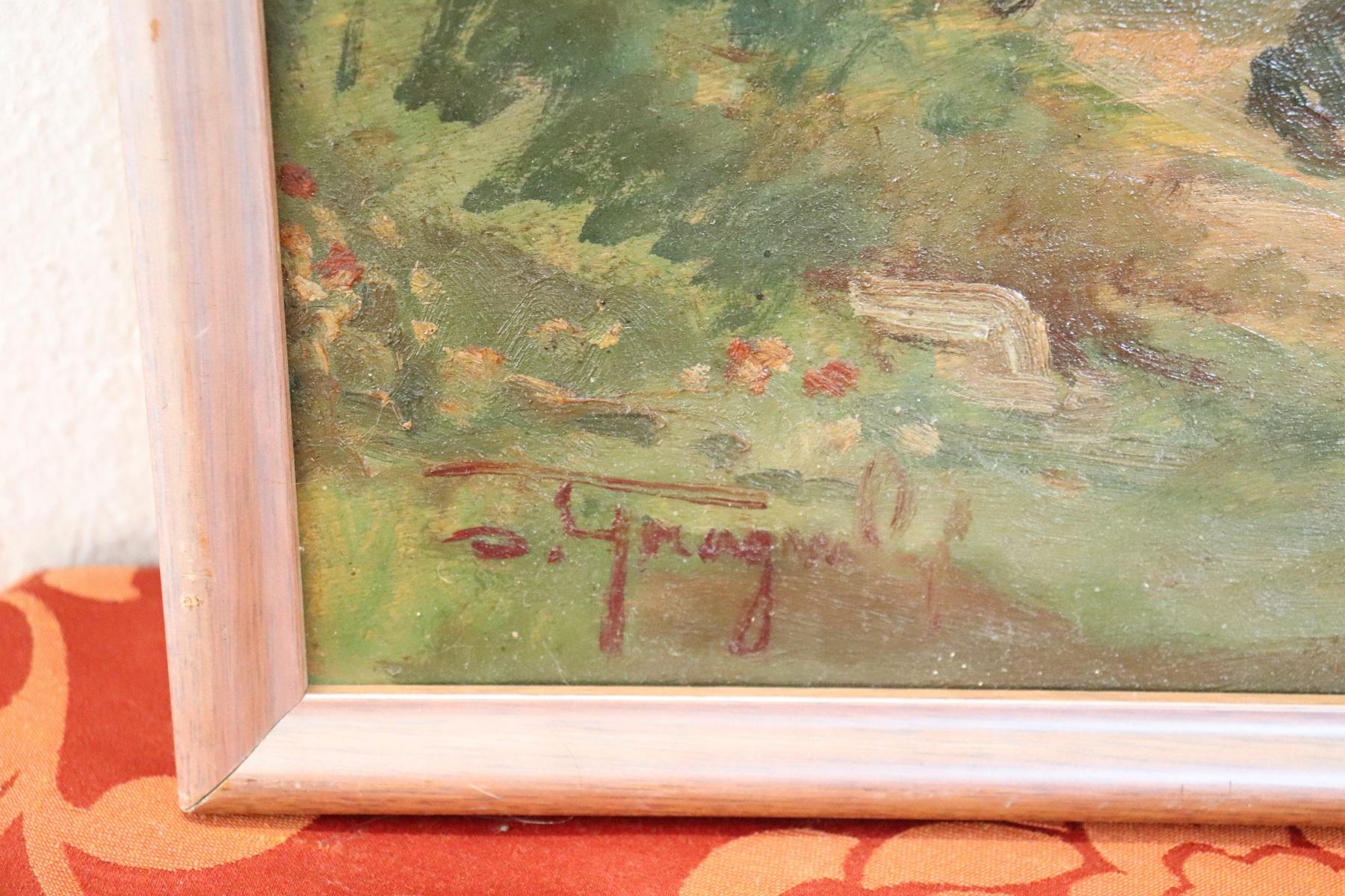 Oiled 20th Century Important Italian Artist Oil Painting on on Wooden Board, Signed  For Sale