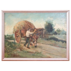 Antique 20th Century Important Italian Artist Oil Painting on on Wooden Board, Signed 