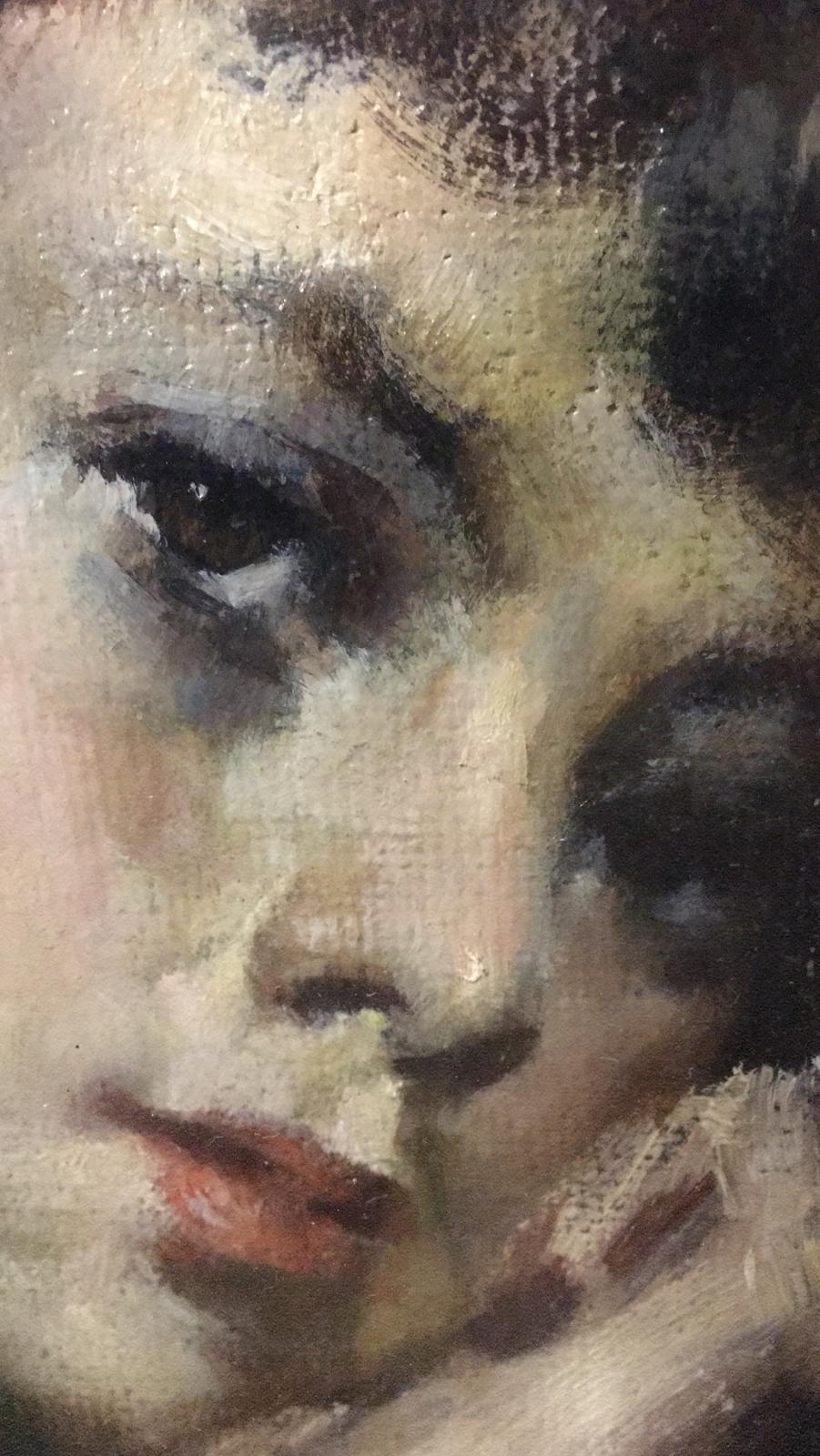 Oiled 20th Century Important Italian Artist Portrait of a Girl, Dated 1959s an Signed