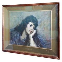 Vintage 20th Century Important Italian Artist Portrait of a Girl, Dated 1959s an Signed