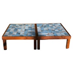 20th Century Important Pair of Coffee Tables in Solid Wood and Ceramic, 1960