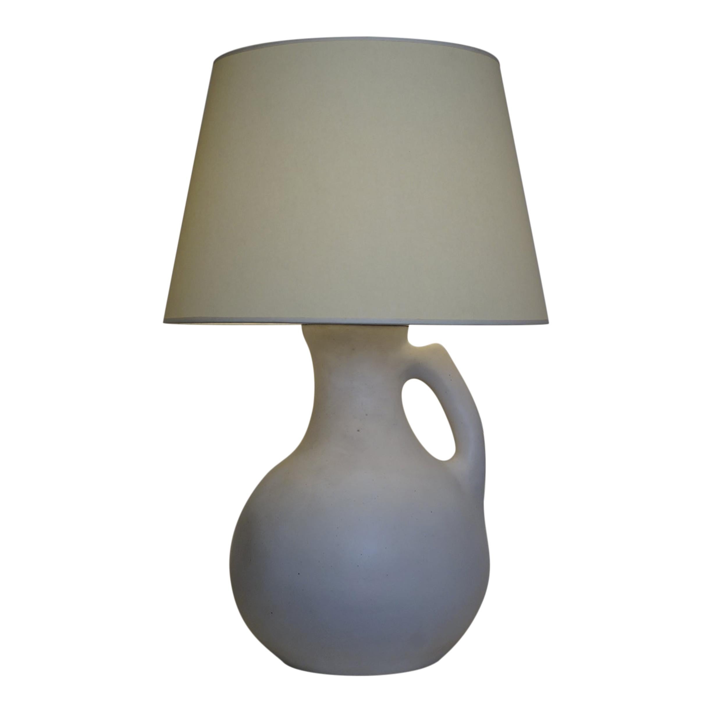 20th Century Important White Enameled Ceramic Table Lamp For Sale